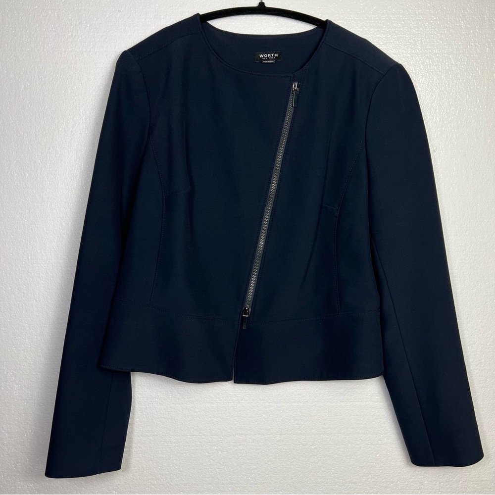 WORTH NAVY SOLID ZIPPER DESIGNER JACKET size M - image 1